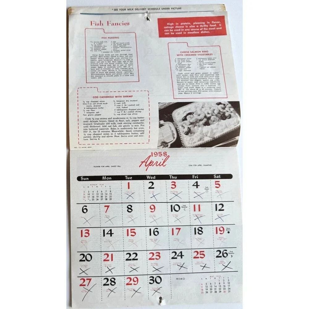 1958 Barton Christmas Holiday Dairy  Wall Calendar Coshocton Ohio Vintage 1950s - Picture 9 of 16